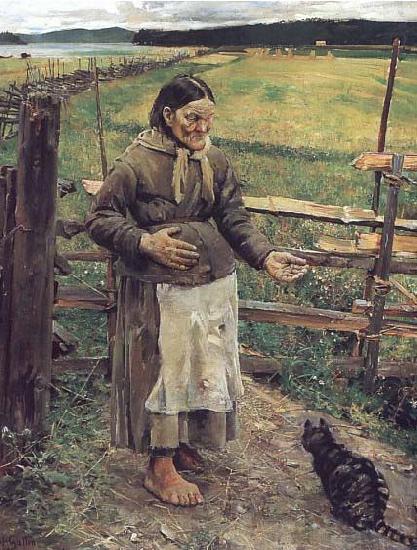 Akseli Gallen-Kallela Old Woman With a Cat Norge oil painting art